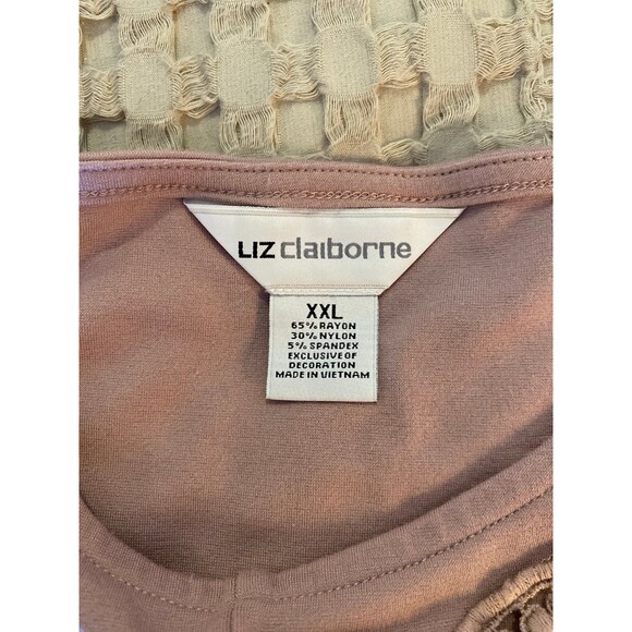 Liz Claiborne Blouse Plus Sz XXL Blush Pink Top Soft Stretchy 3/4 Sleeve  Lace - Picture 7 of 9